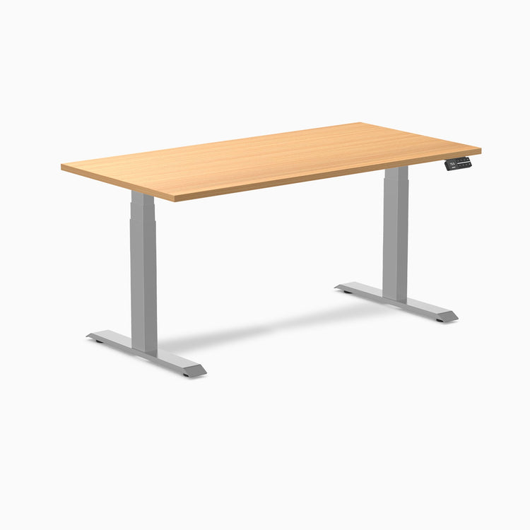 Desky Dual Scalloped Melamine Sit Stand Desk-Dual Desks-Desky-Select Beech-1500x750mm-Grey-DeskyÂź Australia