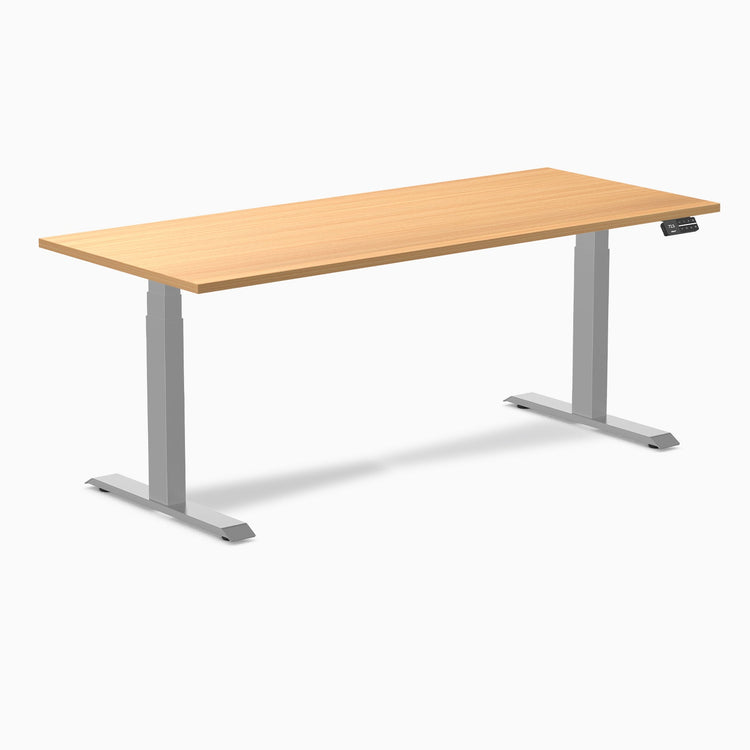 Desky Dual Scalloped Melamine Sit Stand Desk-Dual Desks-Desky-Select Beech-1800x750mm-Grey-DeskyÂź Australia