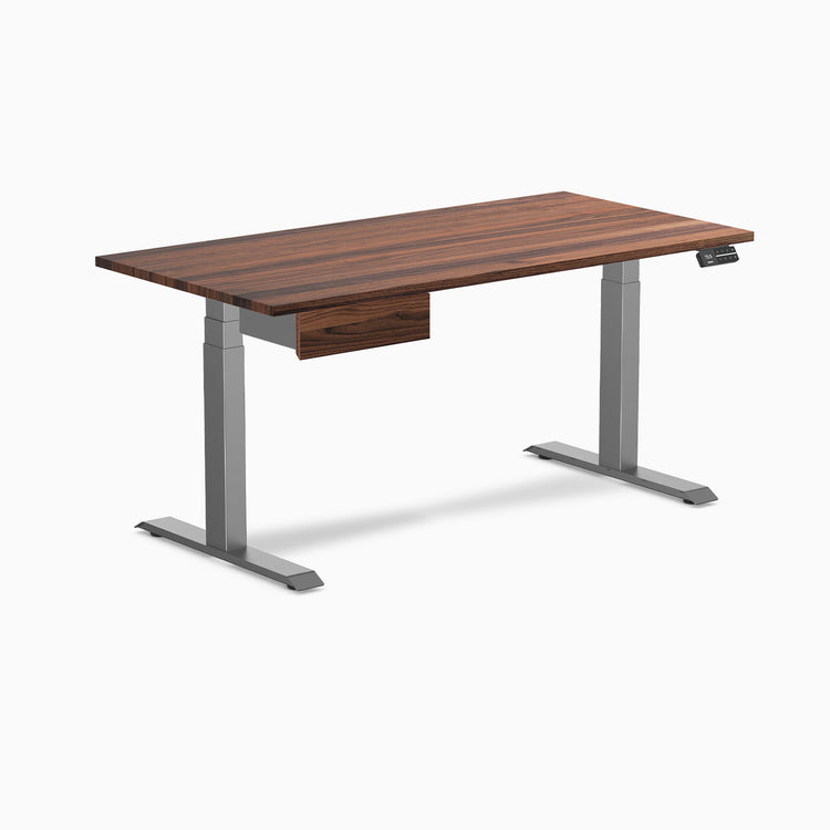 Dual hardwood standing desk with drawer - Walnut - space grey 60"
