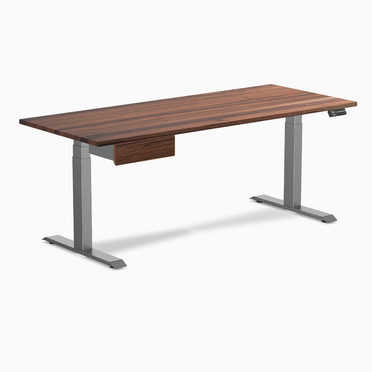 Dual hardwood standing desk with drawer - Walnut - space grey 72"