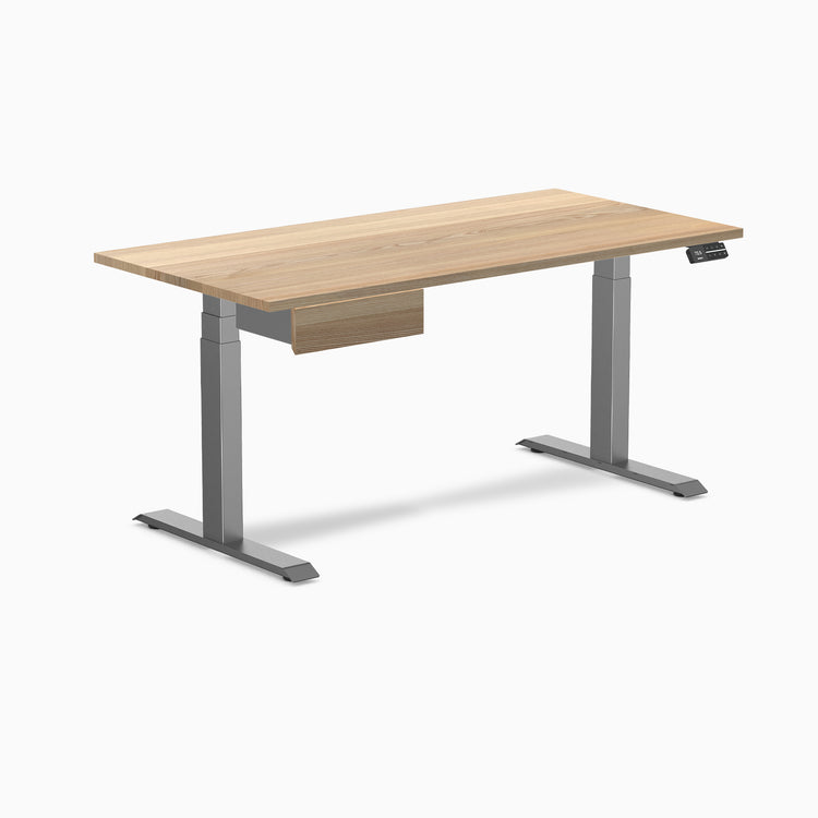 Dual hardwood standing desk with drawer - white ash - space grey 60"
