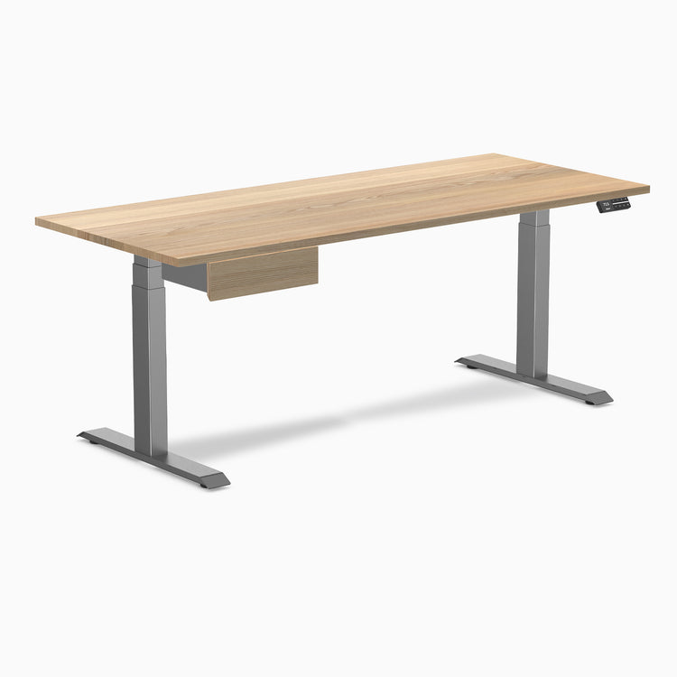 Dual hardwood standing desk with drawer - white ash - space grey 72"