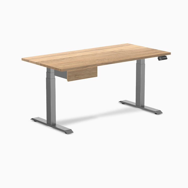 Dual hardwood standing desk with drawer - white oak - space grey 60"