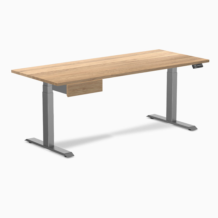 Dual hardwood standing desk with drawer - white oak - space grey 72"