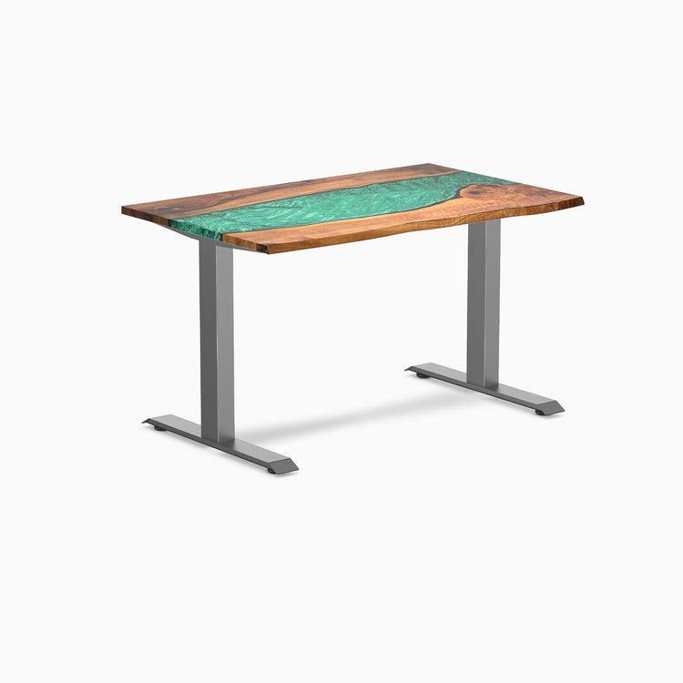 Fixed hardwood resin desk - natural walnut emerald river - space grey 48"