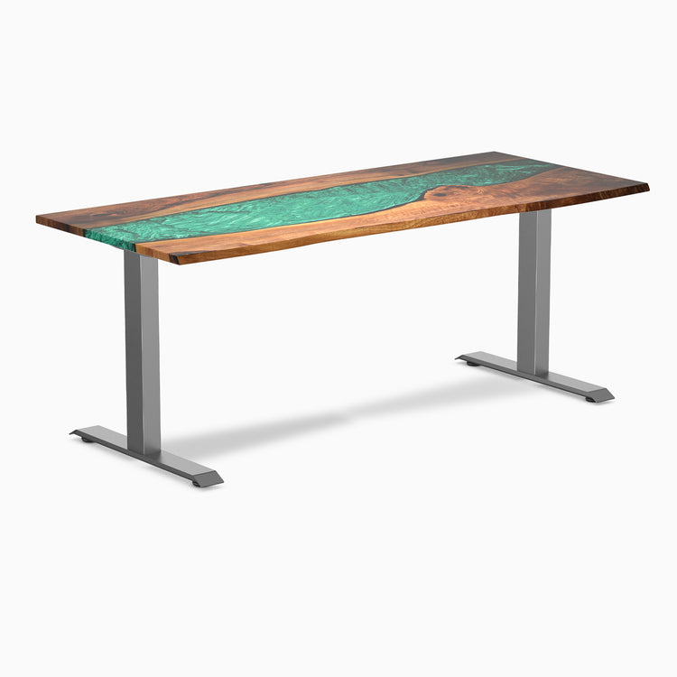 Fixed hardwood resin desk - natural walnut emerald river - space grey 72"