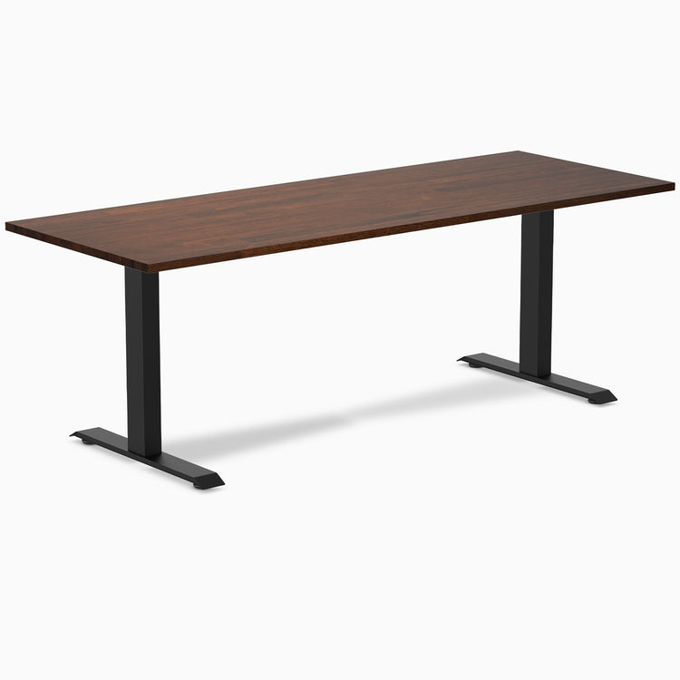 Rubberwood red walnut fixed desk 80" - black