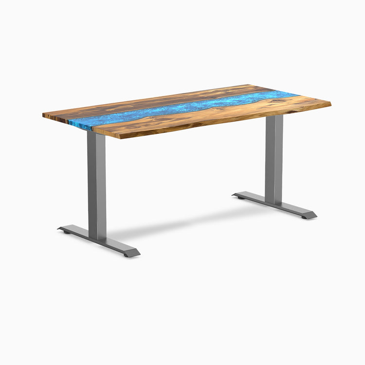 Fixed hardwood resin desk - teak blue river - space grey 60"
