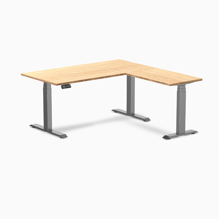 Dual l-shape bamboo standing desk - Natural bamboo - space grey 60"