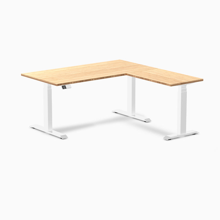 Dual l-shape bamboo standing desk - Natural bamboo - white 60"