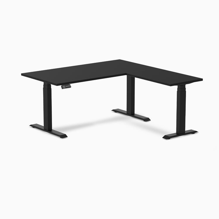 L-shape dual motor sit stand gaming desk - black top black legs - 60"