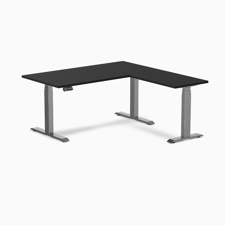 Dual l-shape melamine standing desk - black laminate - space grey 60"