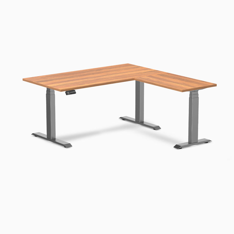 Dual l-shape melamine standing desk - prime oak laminate - space grey 60"