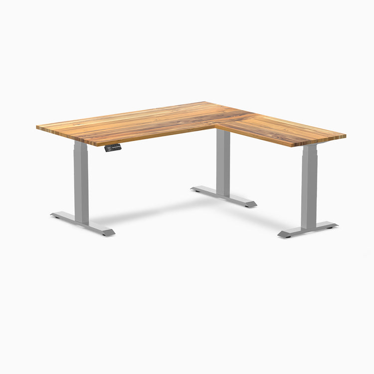 Dual standing desk hardwood desk - teak - grey 60"