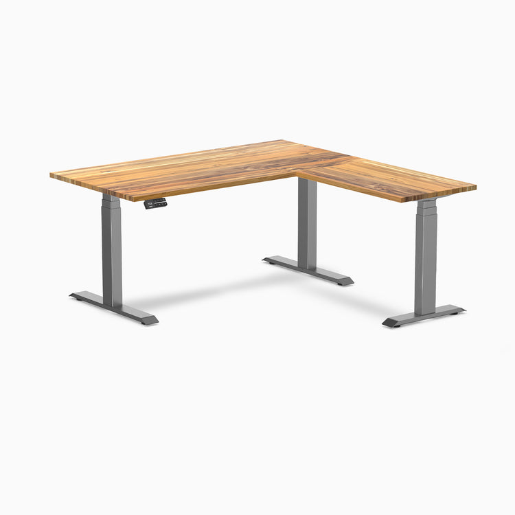 Dual standing desk hardwood desk - teak - space grey 60"