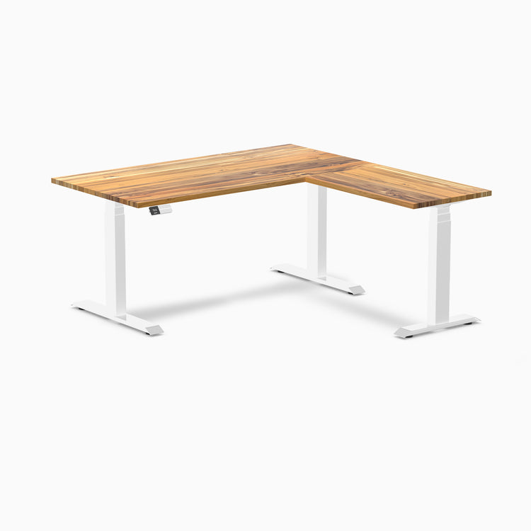 Dual standing desk hardwood desk - teak  - white 60"