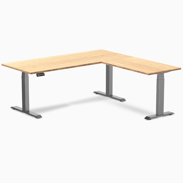 Dual l-shape bamboo standing desk - Natural bamboo - space grey 72"