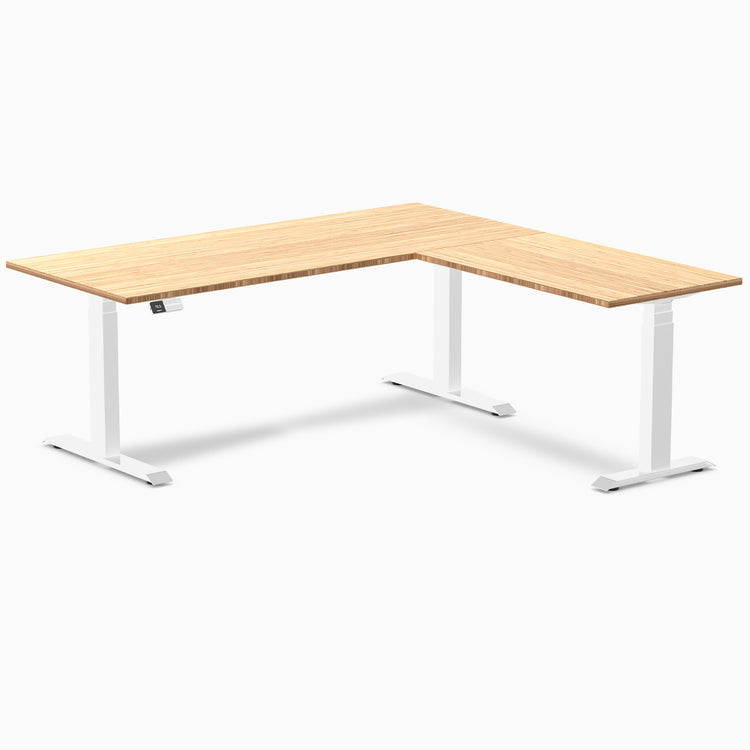 Dual l-shape bamboo standing desk - Natural bamboo - white 72"
