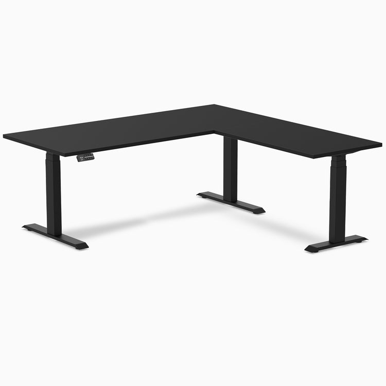 L-shape dual motor sit stand gaming desk - black top black legs - 72"