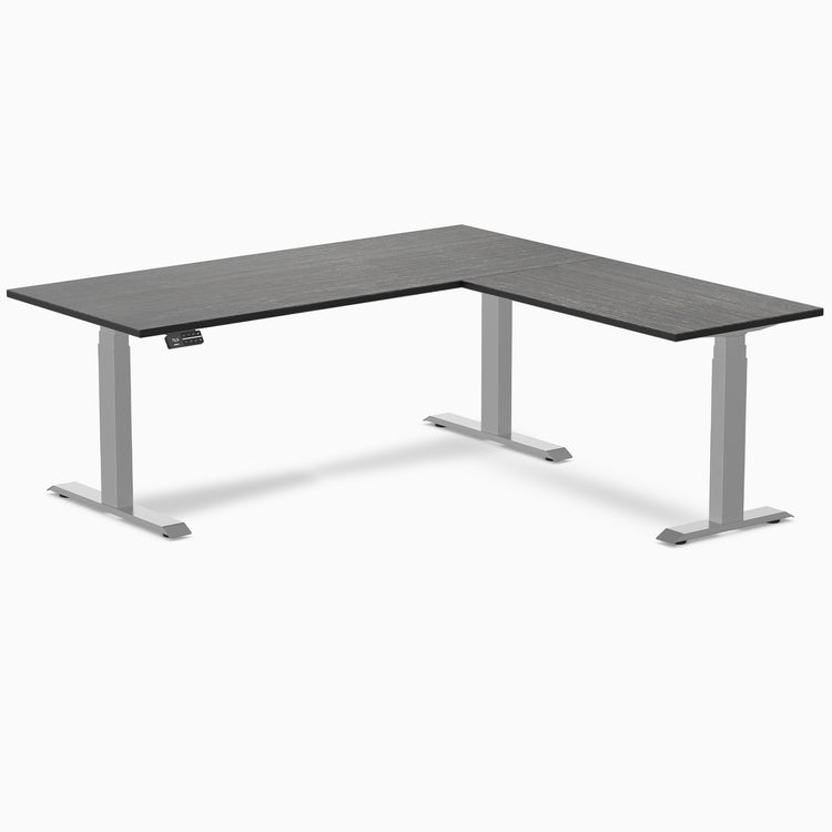 Dual l-shape bamboo standing desk - Dark bamboo - grey 72"