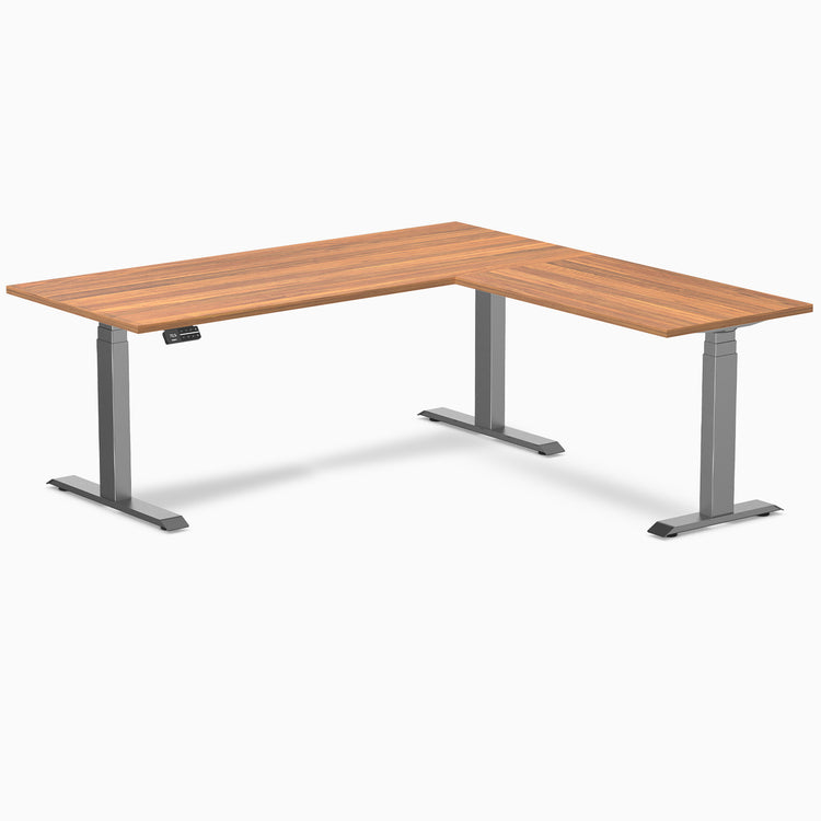 Dual l-shape melamine standing desk - prime oak laminate - space grey 72"