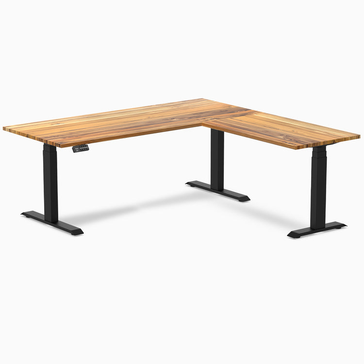 Dual standing desk hardwood desk - teak - black 72"