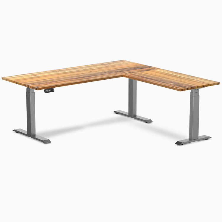 Dual standing desk hardwood desk - teak - space grey 72"