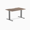 Fixed scalloped natural walnut melamine desk with space grey legs