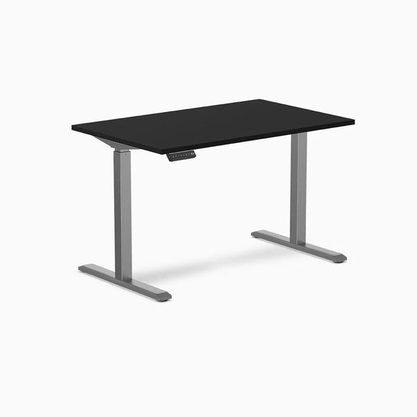 Desky Single Sit Stand Gaming Desk, Black desktop, Space Grey frame