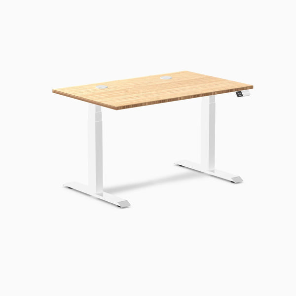 Desky Dual Bamboo Sit Stand Desk, Bamboo desktop, White frame