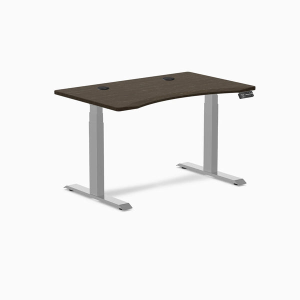 Desky Dual Ergo Edge Sit Stand Desk, Dark Bamboo desktop, Grey frame