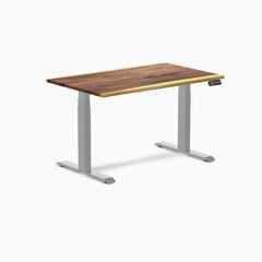 Almost Perfect Desky Dual Hardwood Sit Stand Desk, Saman desktop, Grey frame