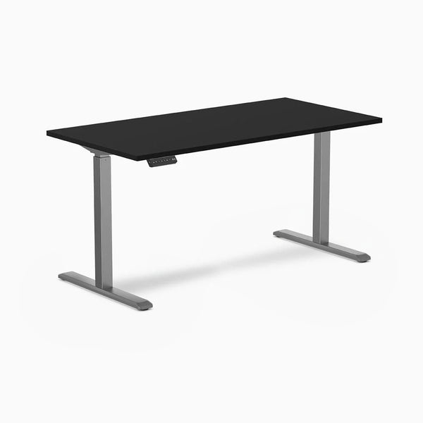 Desky Single Sit Stand Gaming Desk, Black desktop, Space Grey frame