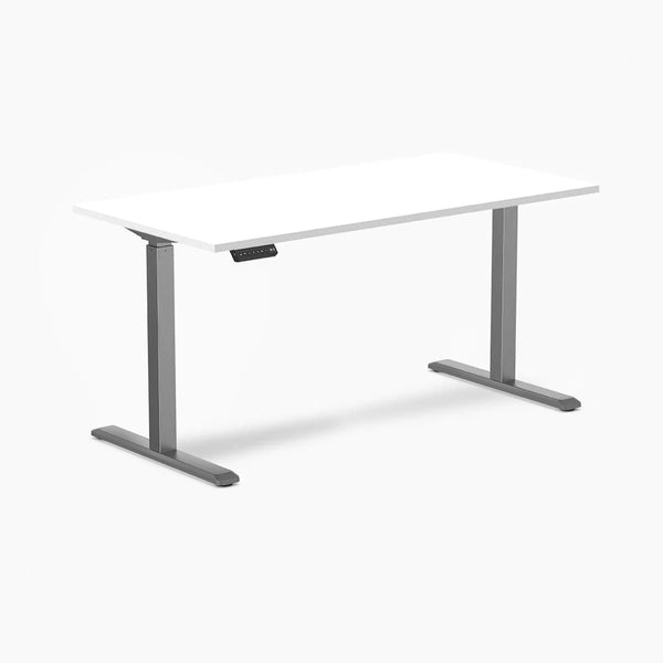 Desky Single Sit Stand Desk, White desktop, Space Grey frame