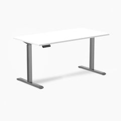 Desky Single Sit Stand Gaming Desk, White desktop, Space Grey frame