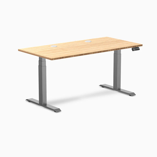 Desky Dual Bamboo Sit Stand Desk, Bamboo desktop, Space Grey frame