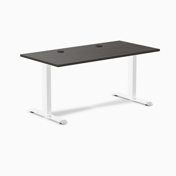 Desky Zero Laminate Office Desk, Burnished Wood desktop, White frame