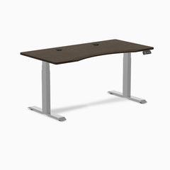 Desky Dual Ergo Edge Sit Stand Desk, Dark Bamboo desktop, Grey frame