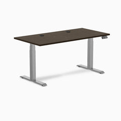 Desky Dual Bamboo Sit Stand Desk, Dark Bamboo desktop, Space Grey frame