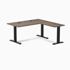 Desky Zero Laminate L-Shape Office Desk, Jarrah Legno desktop, Matte Black frame