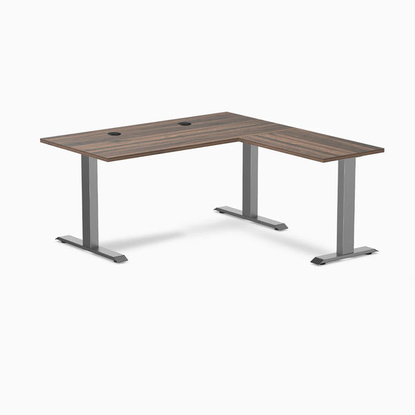 Desky Zero Laminate L-Shape Office Desk, Jarrah Legno desktop, Space Grey frame