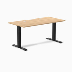 Desky Zero Scalloped Laminate Office Desk, Sublime Teak desktop, Matte Black frame