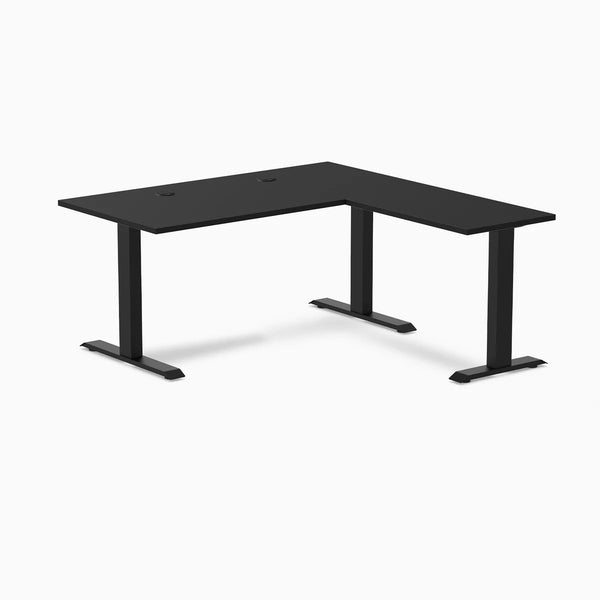 Desky Zero Laminate L-Shape Office Desk, Black desktop, Matte Black frame