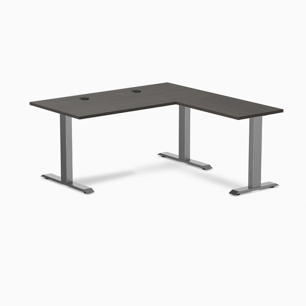 Desky Zero Laminate L-Shape Office Desk, Burnished Wood desktop, Space Grey frame
