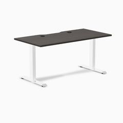 Desky Zero Scalloped Laminate Office Desk, Burnished Wood desktop, White frame