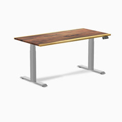 Almost Perfect Desky Dual Hardwood Sit Stand Desk, Saman desktop, Grey frame