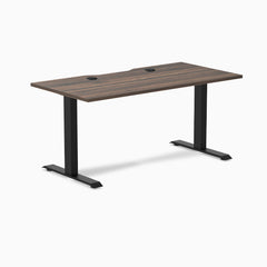 Desky Zero Scalloped Laminate Office Desk, Jarrah Legno desktop, Matte Black frame