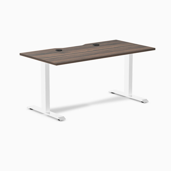 Desky Zero Scalloped Laminate Office Desk, Jarrah Legno desktop, White frame