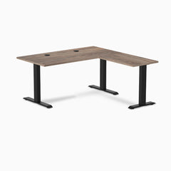 Desky Zero Laminate L-Shape Office Desk, Natural Walnut desktop, Matte Black frame