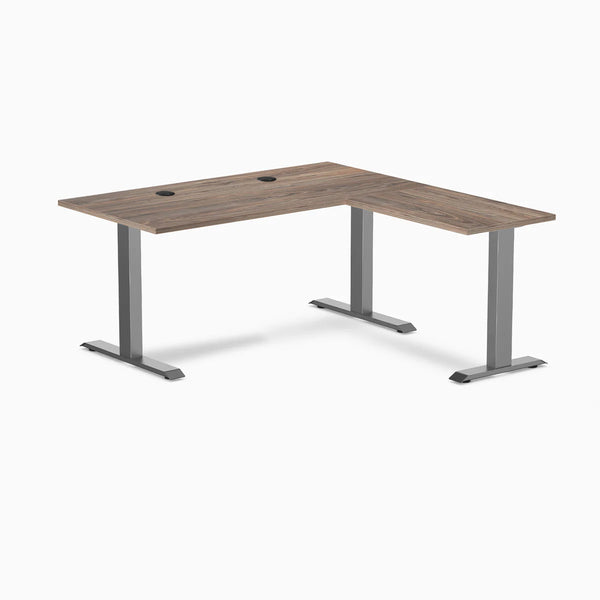 Desky Zero Laminate L-Shape Office Desk, Natural Walnut desktop, Space Grey frame